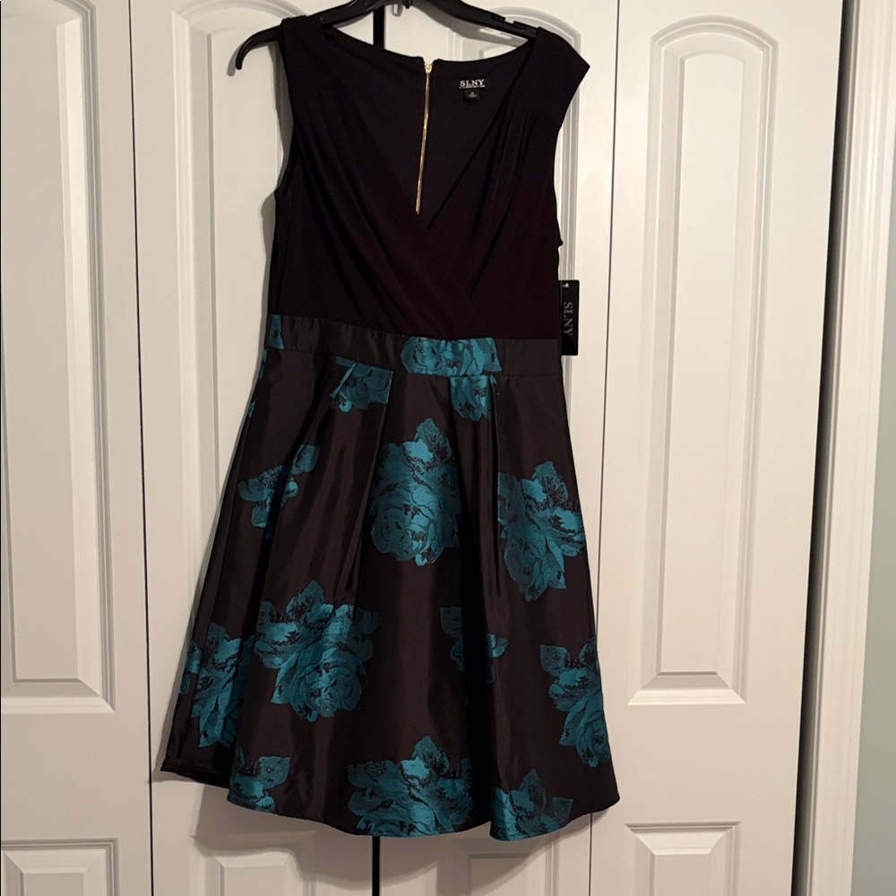 Alex Evenings Black and Teal Midi Dress